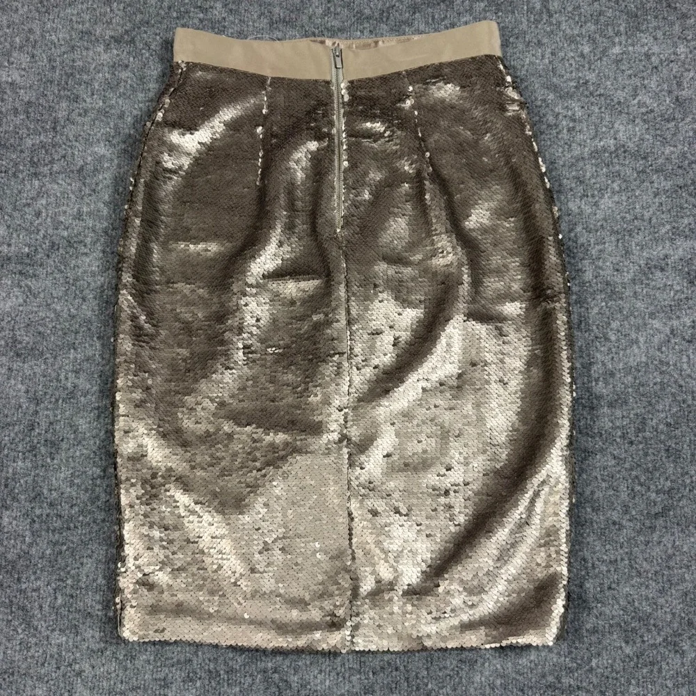 Banana Republic Womens Sequin Pencil Skirt 2 Petite Champagne Gold NWT